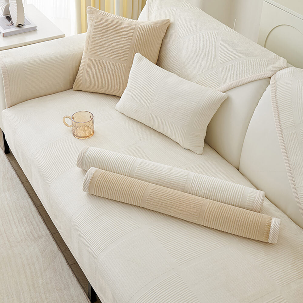 Cozy Classic Striped Plush Square Couch Cover
