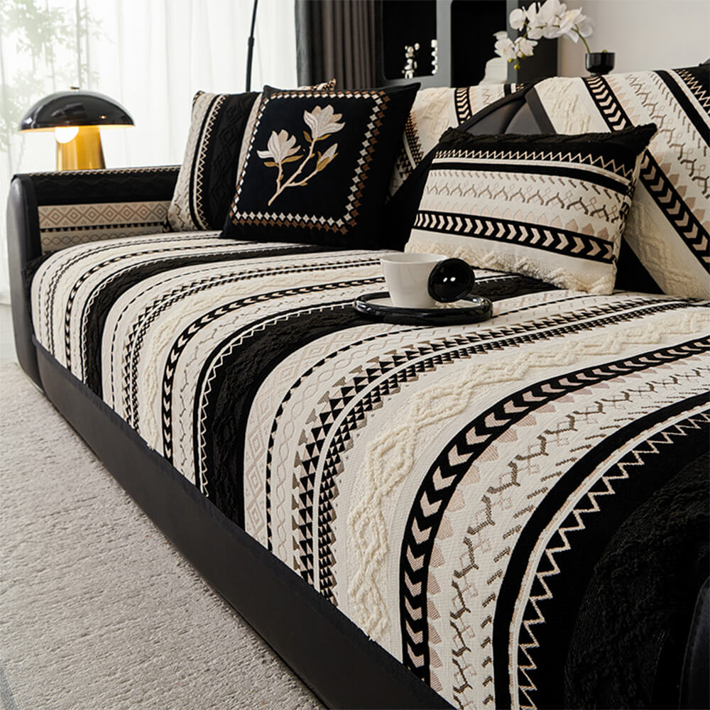 Colorblock Woven Suede Couch Cover - Soft, Skin-Friendly, Non-Slip Protection