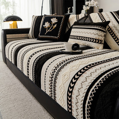 Colorblock Woven Suede Couch Cover - Soft, Skin-Friendly, Non-Slip Protection