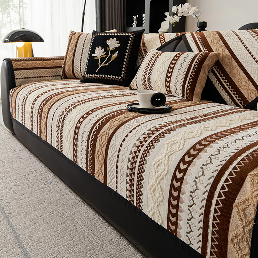 Colorblock Woven Suede Couch Cover - Soft, Skin-Friendly, Non-Slip Protection