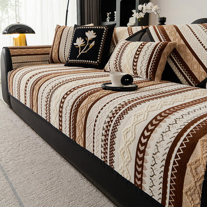 Colorblock Woven Suede Couch Cover - Soft, Skin-Friendly, Non-Slip Protection
