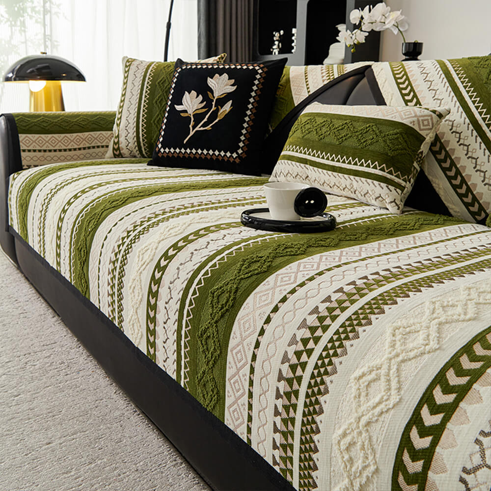 Colorblock Woven Suede Couch Cover - Soft, Skin-Friendly, Non-Slip Protection