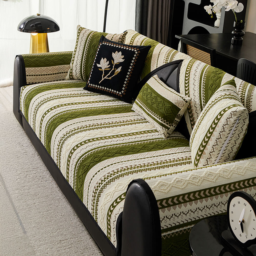 Colorblock Woven Suede Couch Cover - Soft, Skin-Friendly, Non-Slip Protection