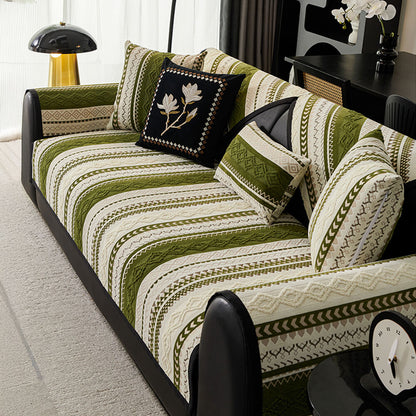 Colorblock Woven Suede Couch Cover - Soft, Skin-Friendly, Non-Slip Protection