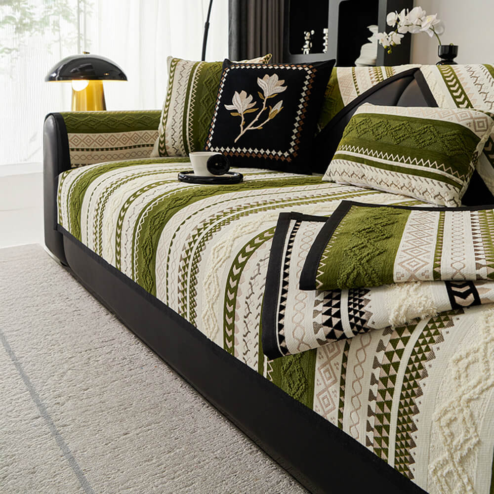 Colorblock Woven Suede Couch Cover - Soft, Skin-Friendly, Non-Slip Protection