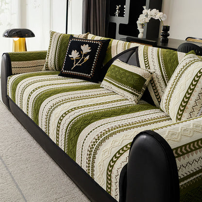 Colorblock Woven Suede Couch Cover - Soft, Skin-Friendly, Non-Slip Protection