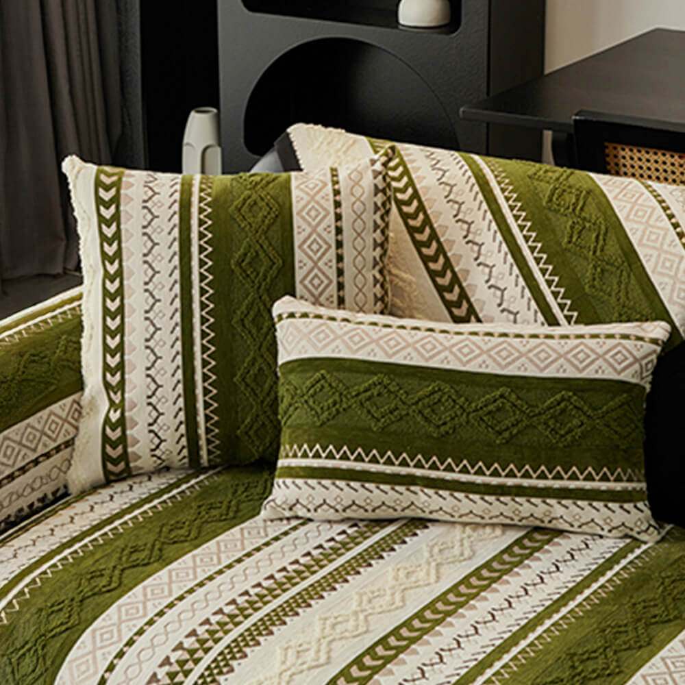 Colorblock Woven Suede Couch Cover - Soft, Skin-Friendly, Non-Slip Protection
