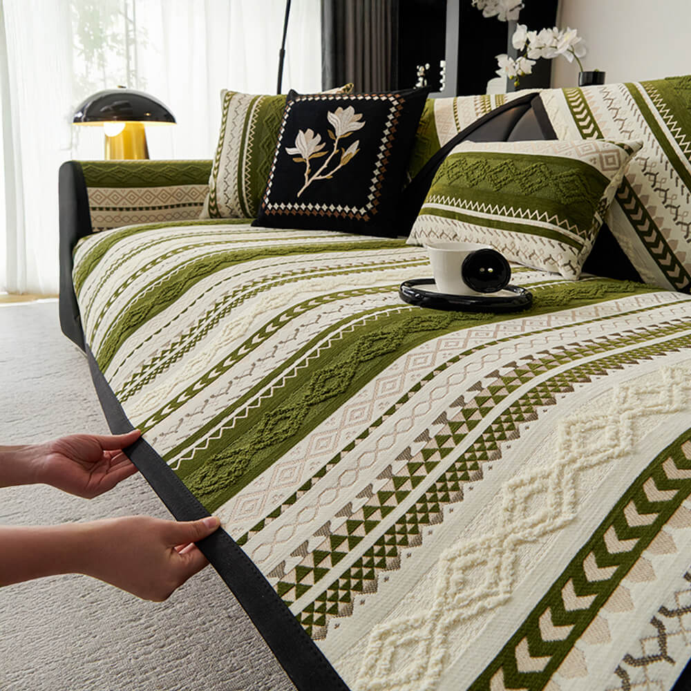 Colorblock Woven Suede Couch Cover - Soft, Skin-Friendly, Non-Slip Protection