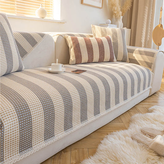 Cotton-Linen Stripe Sofa Cover — Anti-Scratch Furniture Protector for Couch