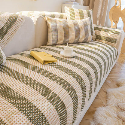 Cotton-Linen Stripe Sofa Cover — Anti-Scratch Furniture Protector for Couch