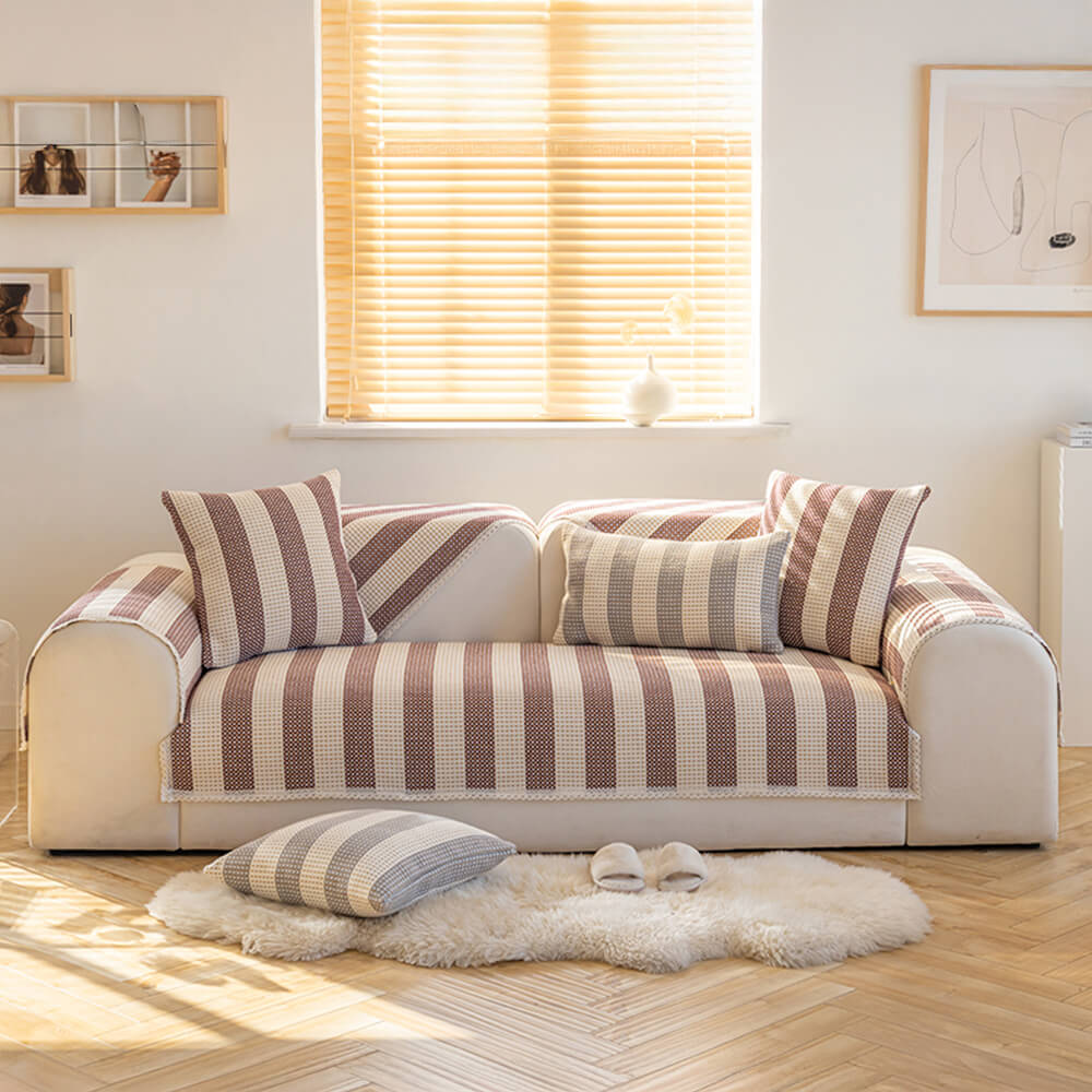 Cotton-Linen Stripe Sofa Cover — Anti-Scratch Furniture Protector for Couch