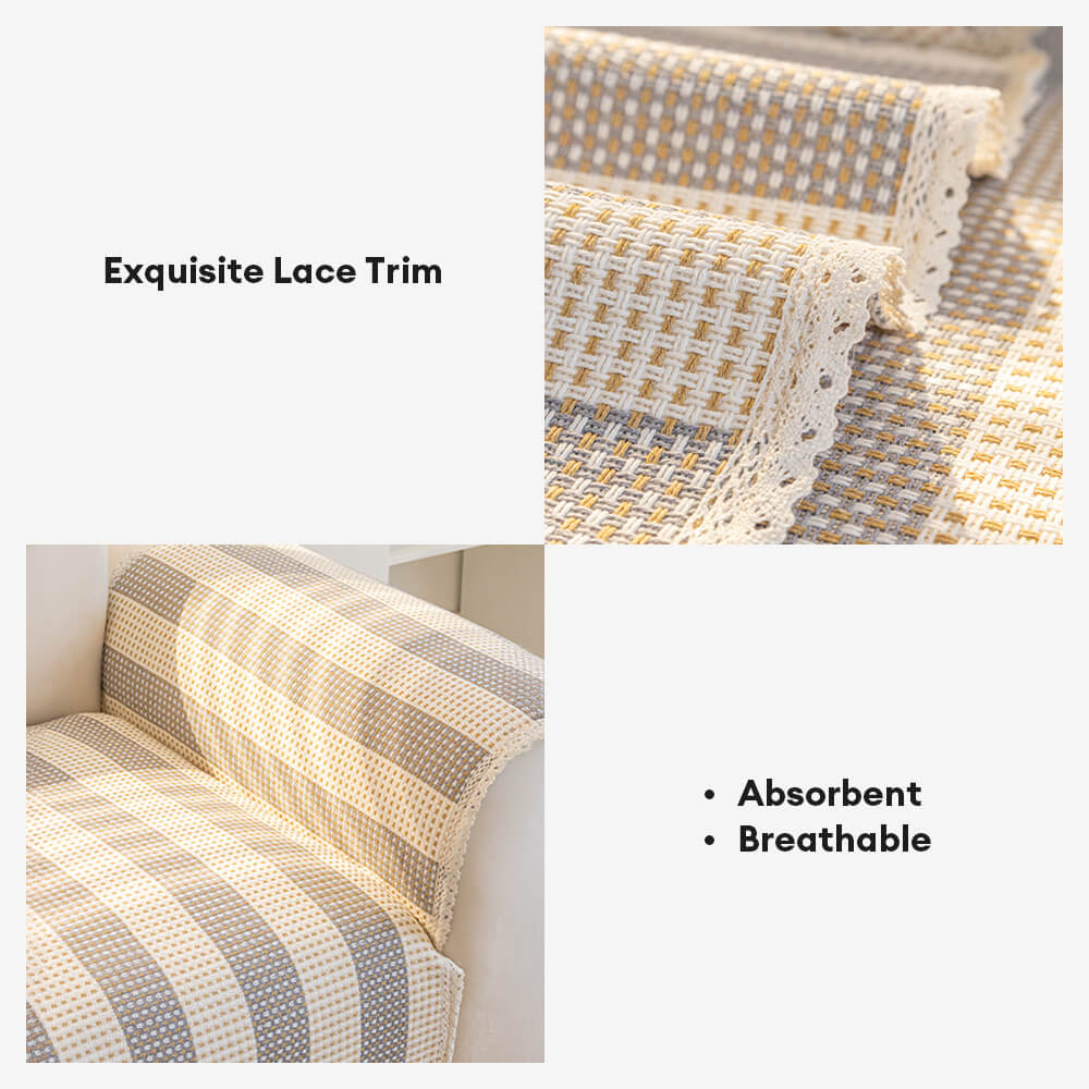 Cotton-Linen Stripe Sofa Cover — Anti-Scratch Furniture Protector for Couch
