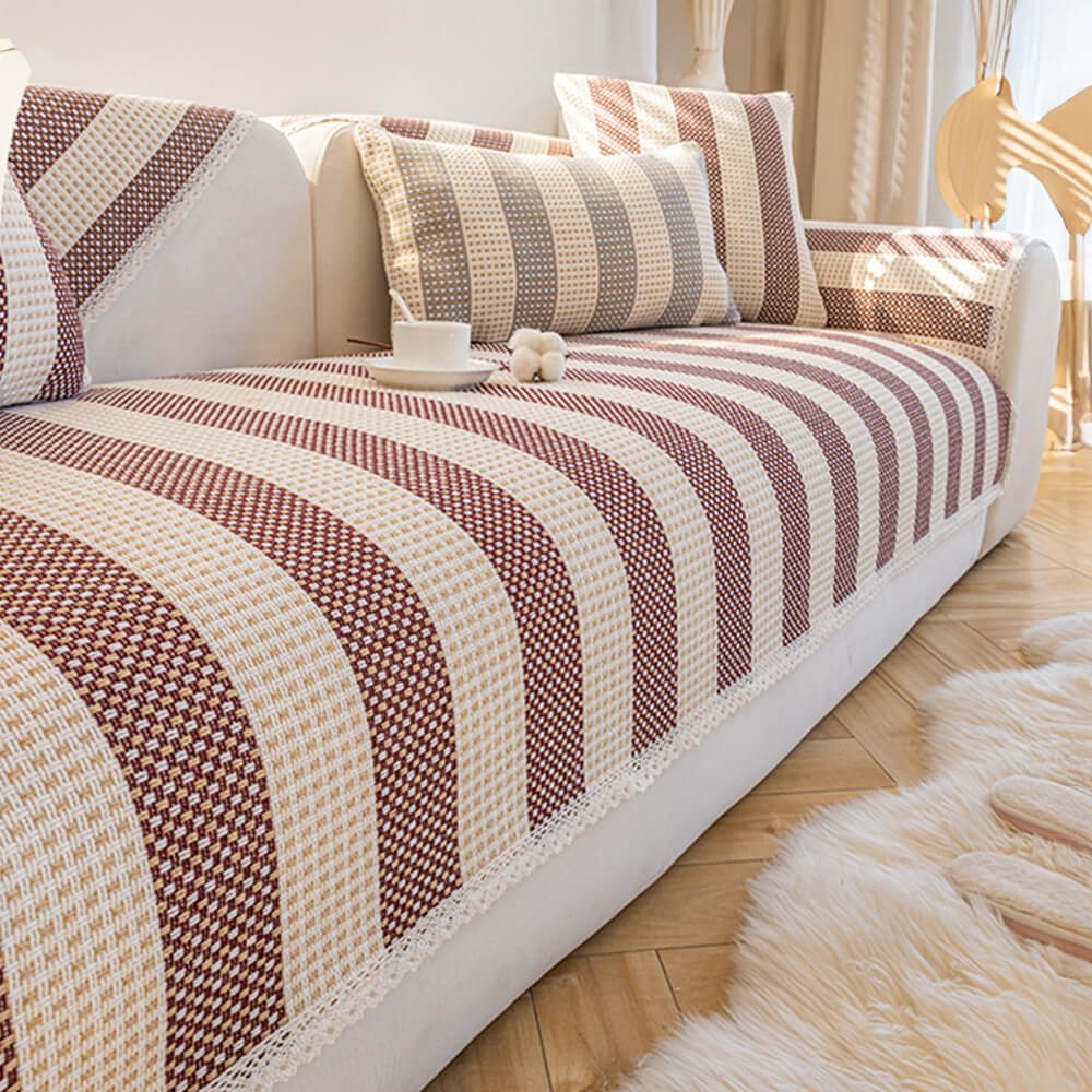 Cotton-Linen Stripe Sofa Cover — Anti-Scratch Furniture Protector for Couch