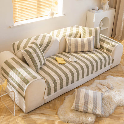 Cotton-Linen Stripe Sofa Cover — Anti-Scratch Furniture Protector for Couch