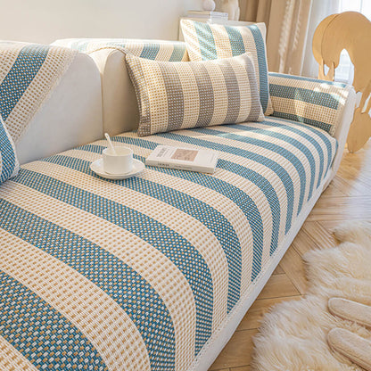 Cotton-Linen Stripe Sofa Cover — Anti-Scratch Furniture Protector for Couch