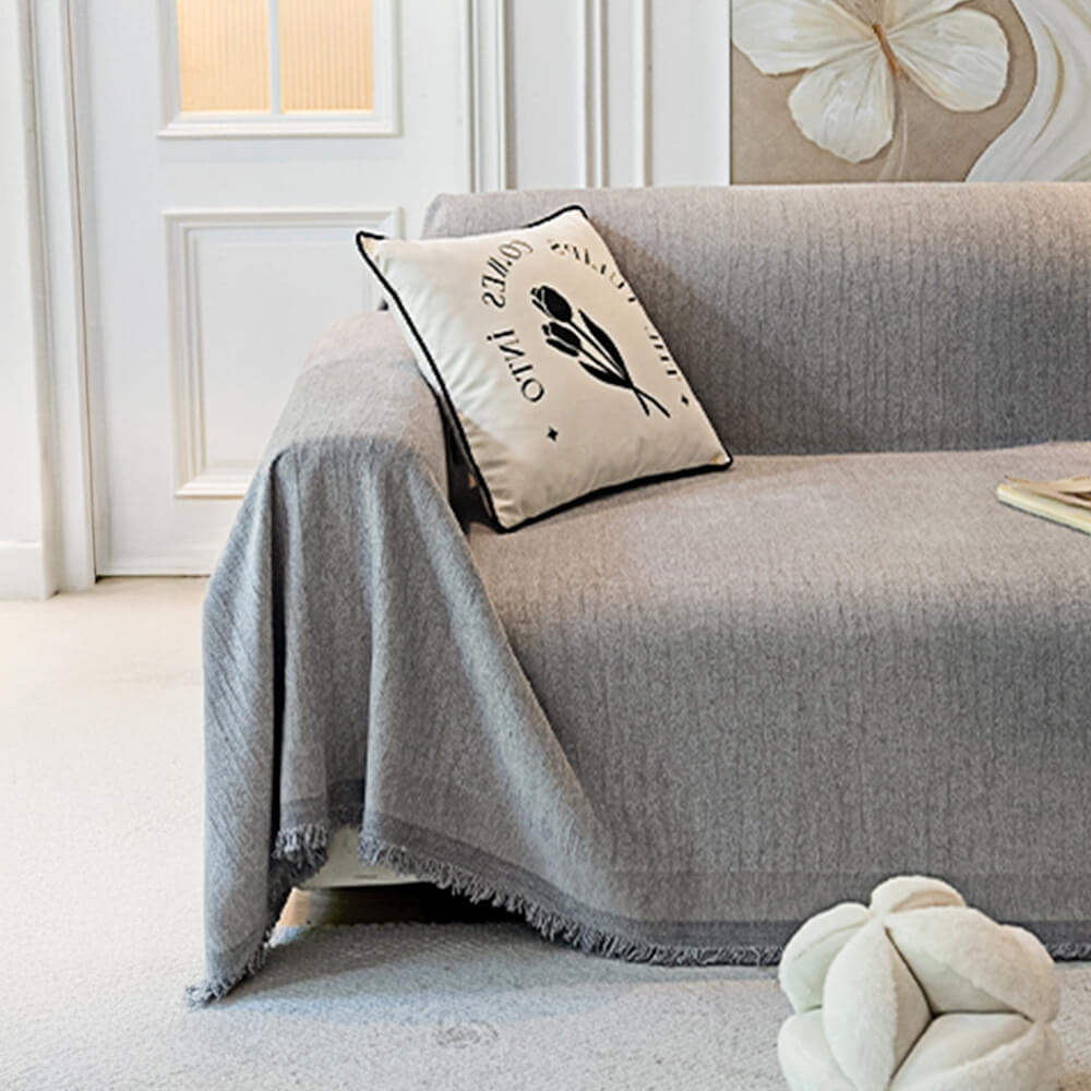 Cream Chenille Textured Couch Throw Cover - Pet-Friendly, Anti-Scratch Protection