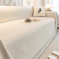 Cream Chenille Textured Couch Throw Cover - Pet-Friendly, Anti-Scratch Protection