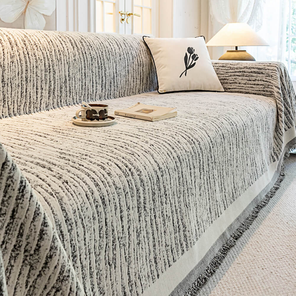 Cream Chenille Textured Couch Throw Cover - Pet-Friendly, Anti-Scratch Protection
