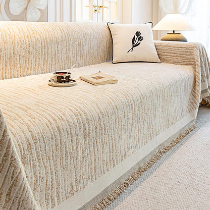 Cream Chenille Textured Couch Throw Cover - Pet-Friendly, Anti-Scratch Protection