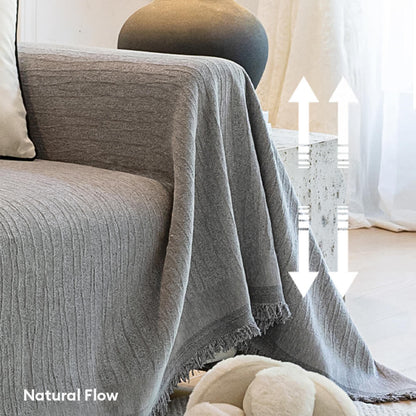 Cream Chenille Textured Couch Throw Cover - Pet-Friendly, Anti-Scratch Protection