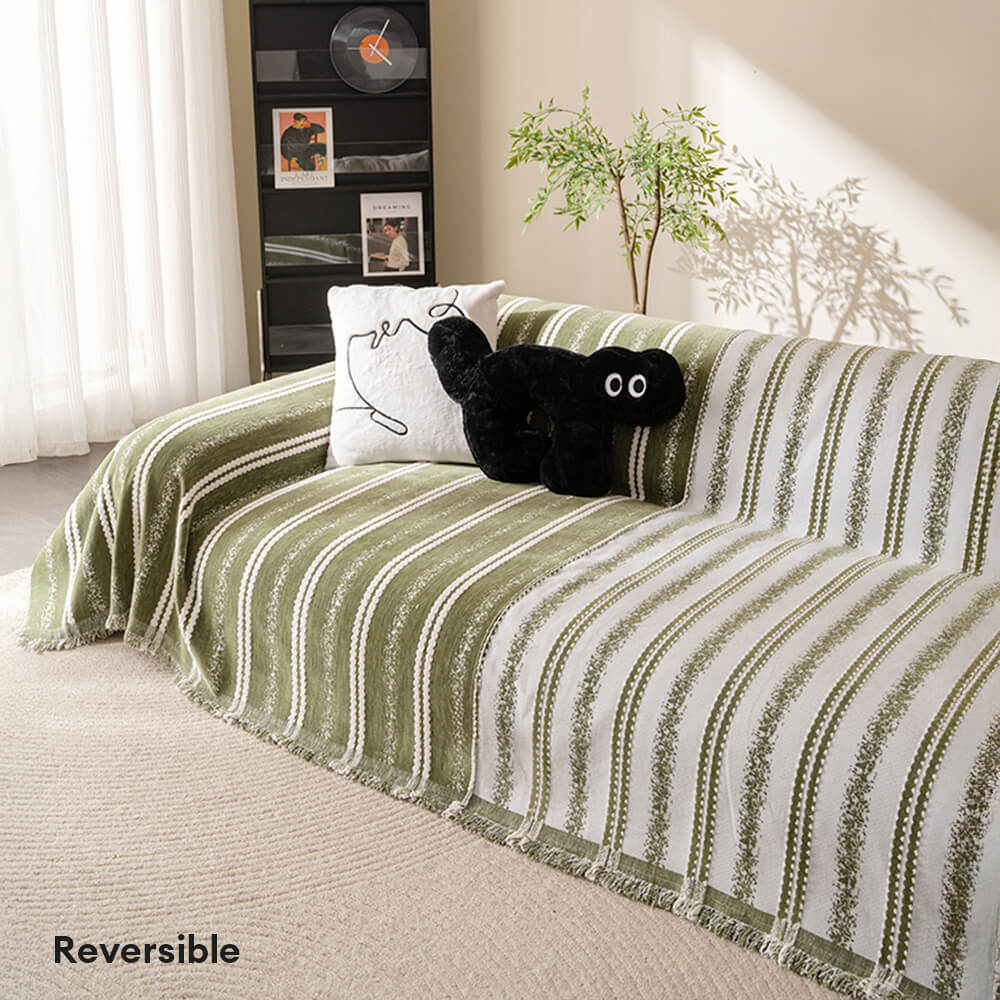 Elegant Stripe Tassel Chenille Throw Couch Cover
