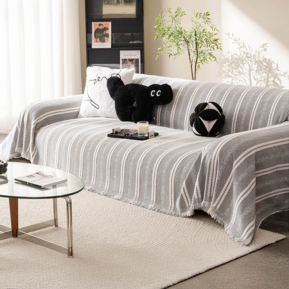 Elegant Stripe Tassel Chenille Throw Couch Cover
