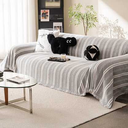 Elegant Stripe Tassel Chenille Throw Couch Cover