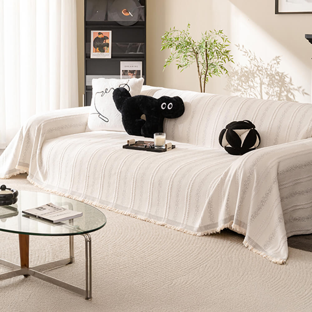 Elegant Stripe Tassel Chenille Throw Couch Cover