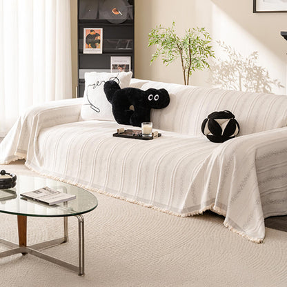 Elegant Stripe Tassel Chenille Throw Couch Cover