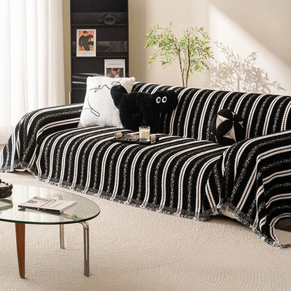Elegant Stripe Tassel Chenille Throw Couch Cover