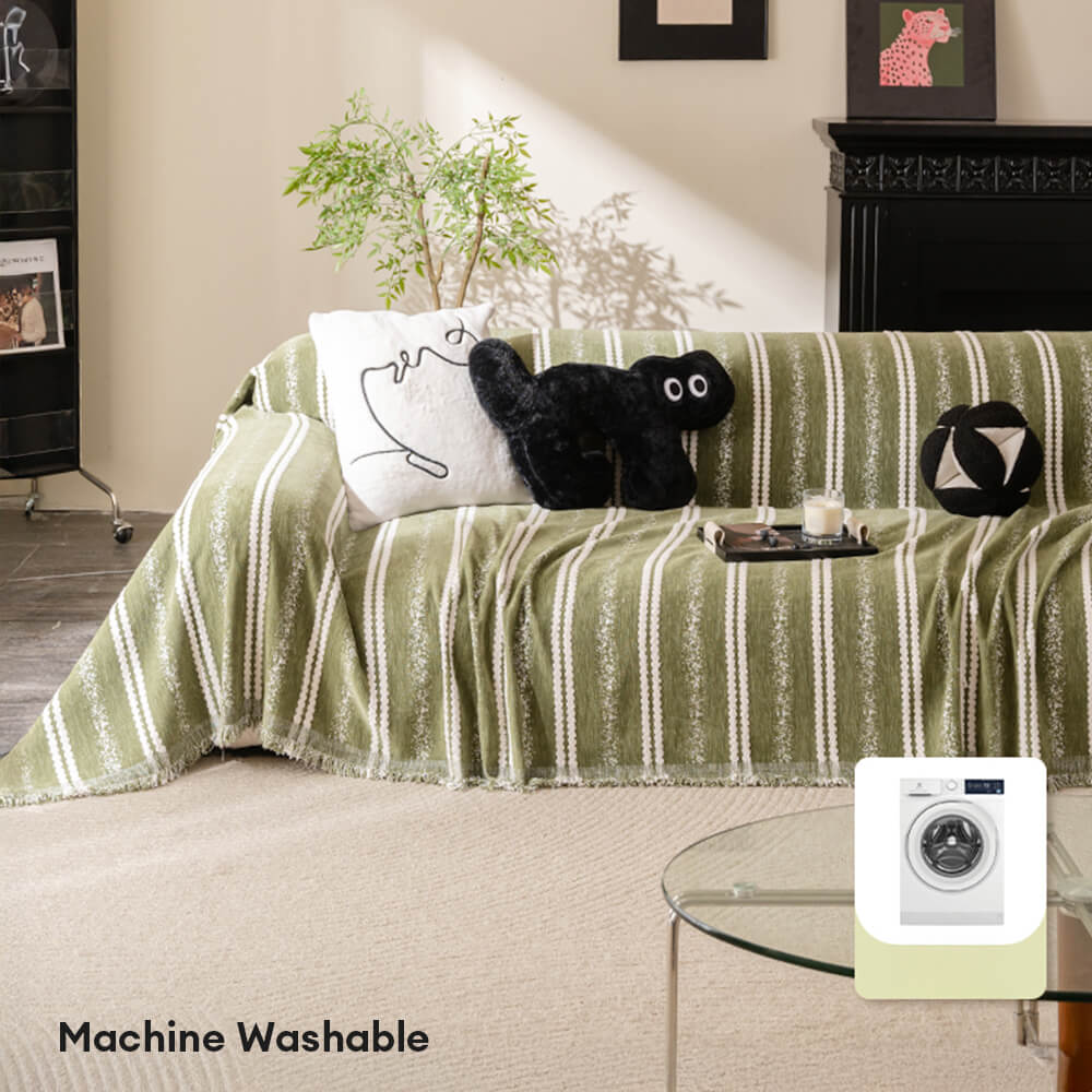Elegant Stripe Tassel Chenille Throw Couch Cover
