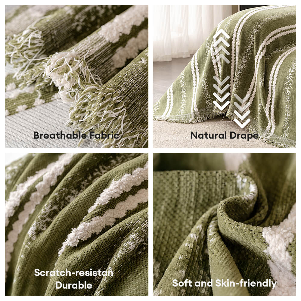 Elegant Stripe Tassel Chenille Throw Couch Cover