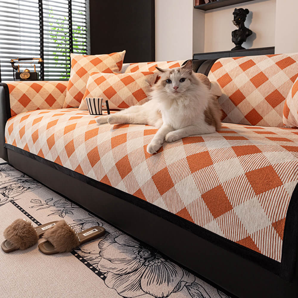 Diamond Chenille Scratch-Resistant Sofa Protector - Non-Slip Couch Cover