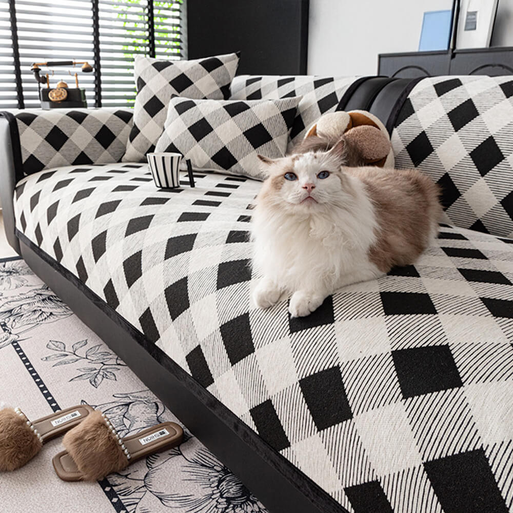 Diamond Chenille Scratch-Resistant Sofa Protector - Non-Slip Couch Cover