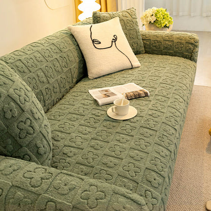 Cozy Floral Jacquard Fleece Couch Cover for Warmth and Style