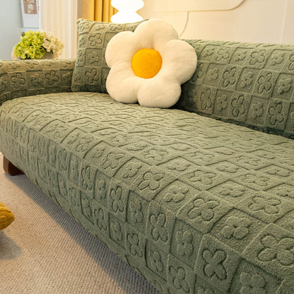 Cozy Floral Jacquard Fleece Couch Cover for Warmth and Style