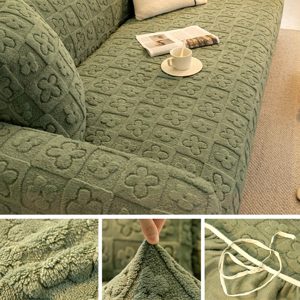 Cozy Floral Jacquard Fleece Couch Cover for Warmth and Style