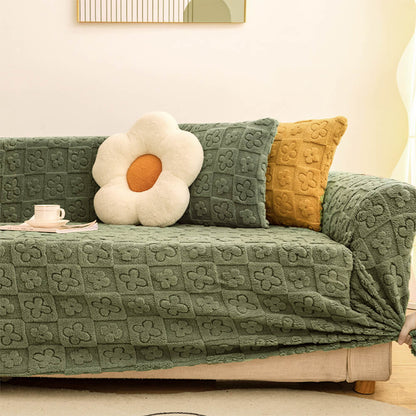Cozy Floral Jacquard Fleece Couch Cover for Warmth and Style