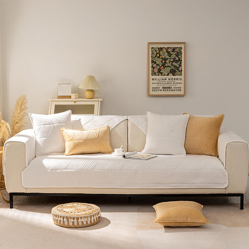 Cozy Leaf-Patterned Plush Couch Cover with Non-Slip Backing