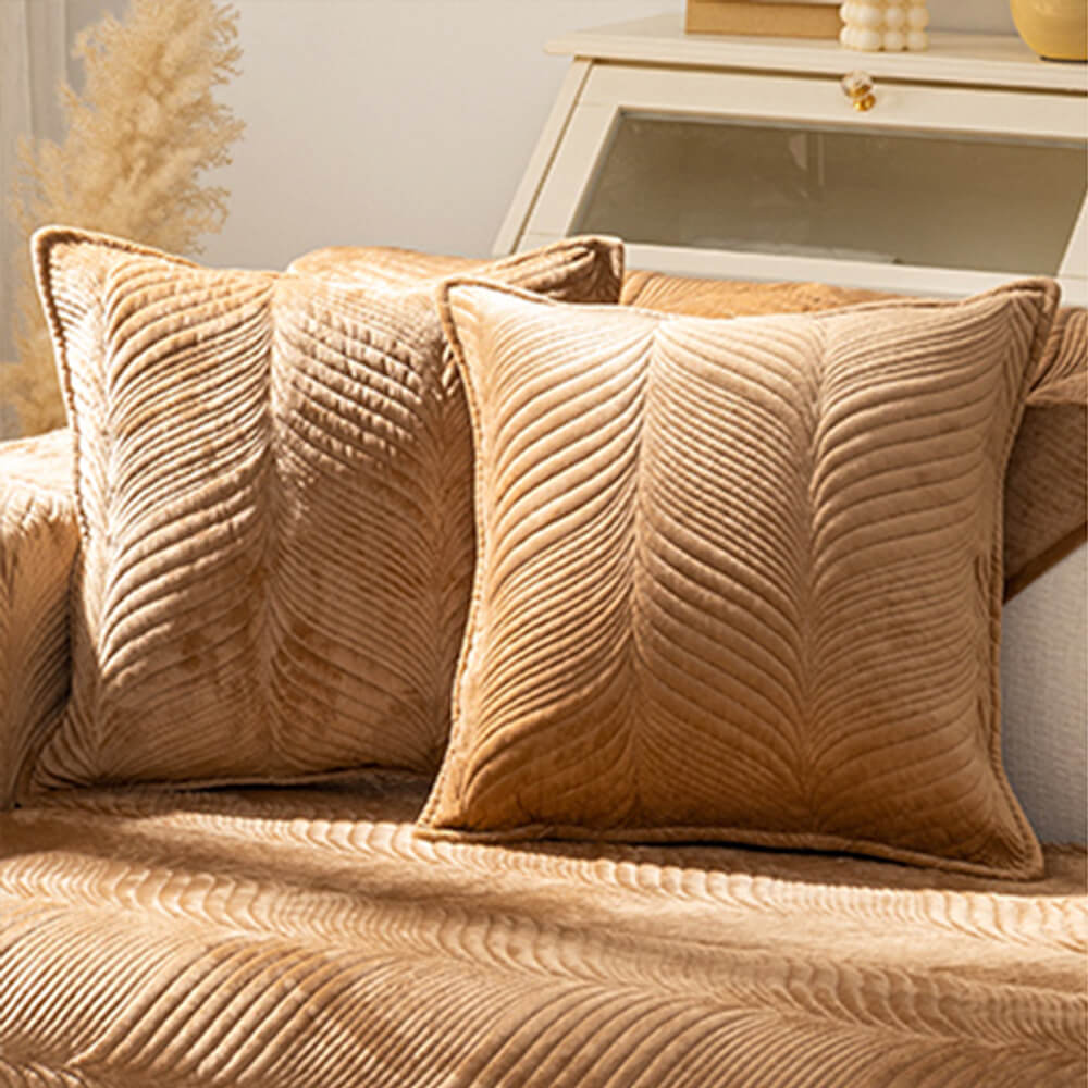 Cozy Leaf-Patterned Plush Couch Cover with Non-Slip Backing