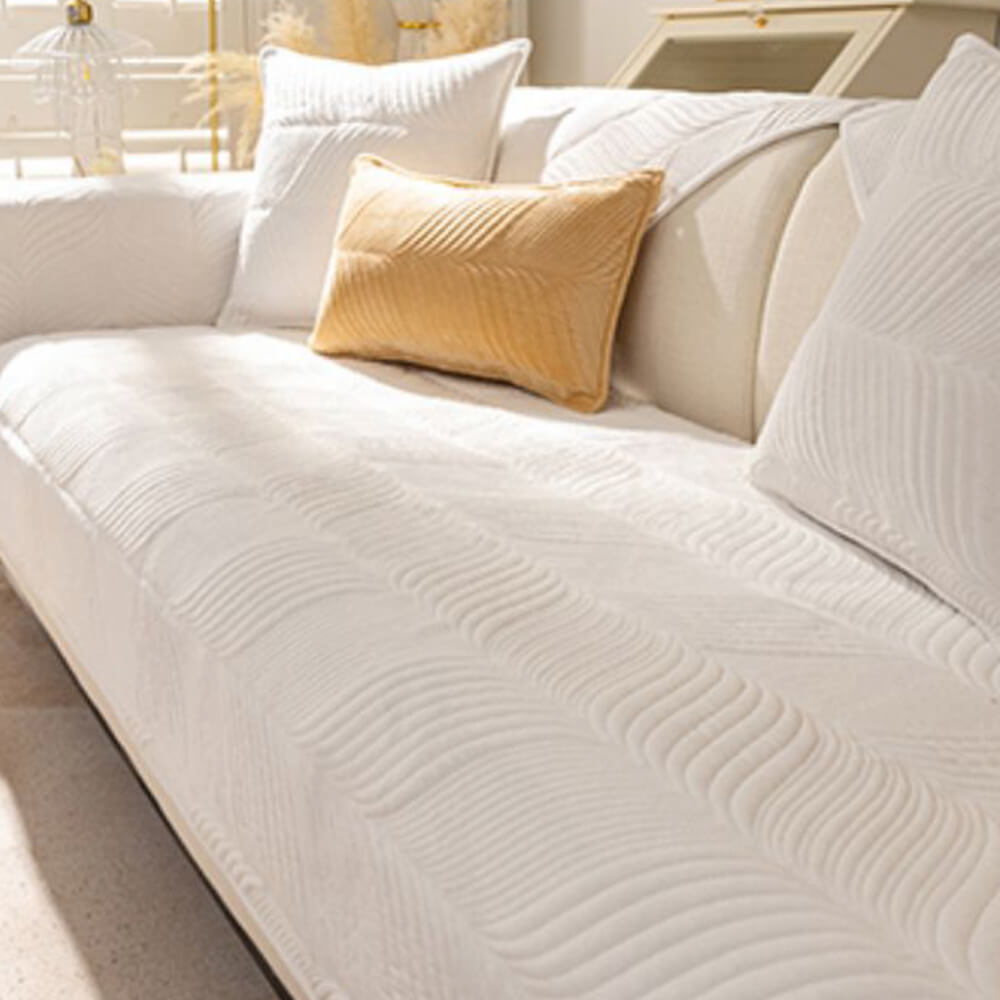 Cozy Leaf-Patterned Plush Couch Cover with Non-Slip Backing