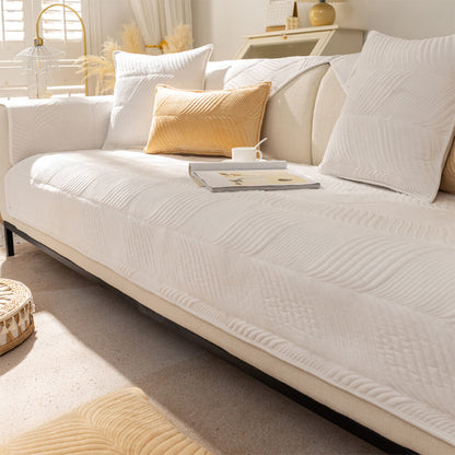 Cozy Leaf-Patterned Plush Couch Cover with Non-Slip Backing