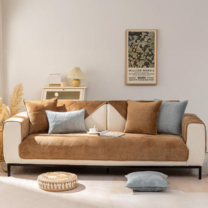 Cozy Leaf-Patterned Plush Couch Cover with Non-Slip Backing