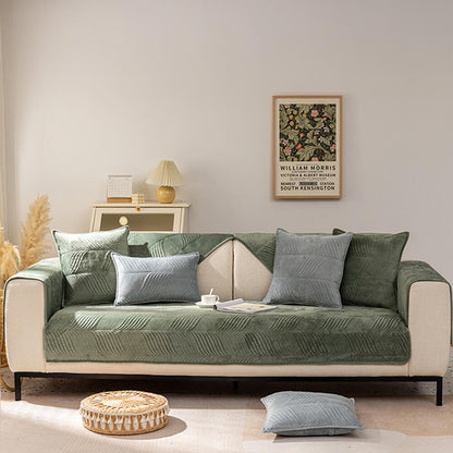 Cozy Leaf-Patterned Plush Couch Cover with Non-Slip Backing