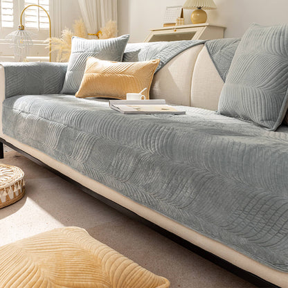 Cozy Leaf-Patterned Plush Couch Cover with Non-Slip Backing