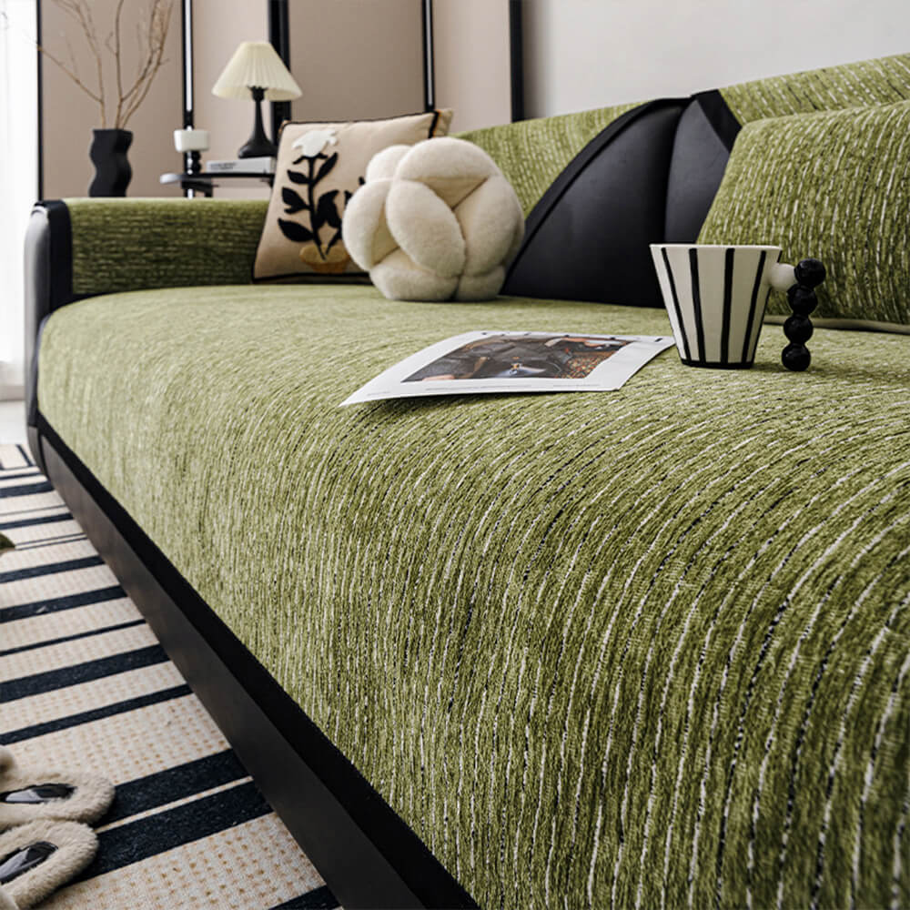 Chic Modern French-Striped Chenille Sofa Cover
