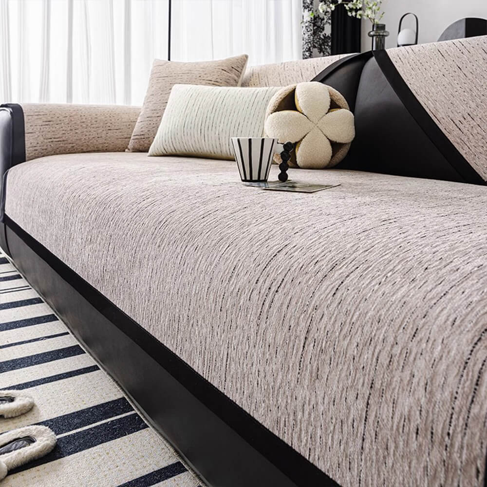 Chic Modern French-Striped Chenille Sofa Cover
