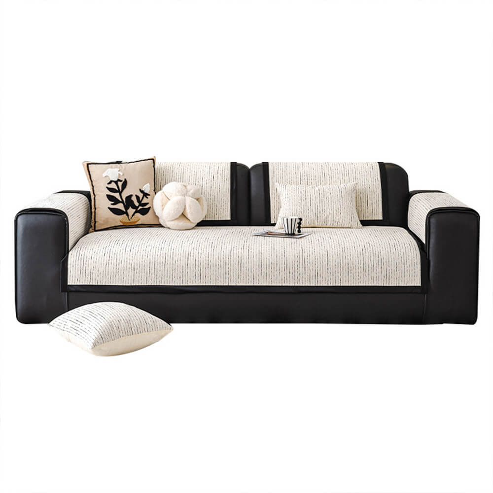 Chic Modern French-Striped Chenille Sofa Cover