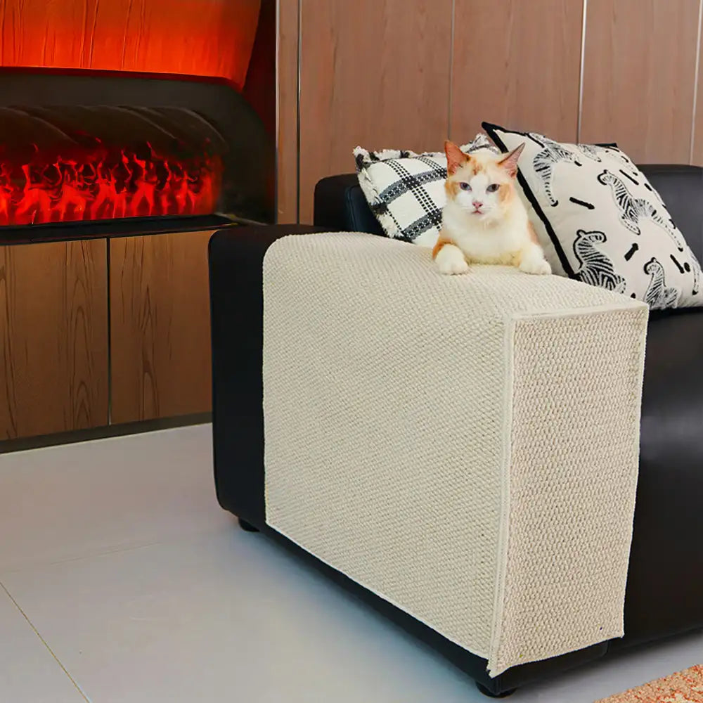 Faux-Sisal Sofa Armrest Cover — Scratch-Resistant Protector for Cats