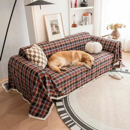 Festive Plaid Color-Block Sofa Cover for Stylish Couch Decor